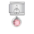 Ciondolo tondo con pietra portafortuna rosa per bracciale modulare italiano in acciaio - Pietra Natales Rosa (ICG126)