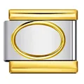 Primer plano de un dije de módulo italiano de acero titanio con óvalo dorado. - Patrón de Anillo Ovalado (ICY1401) / 3 Piezas/Paquete