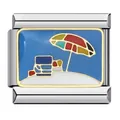 Detailed view of Italian style modular charm with colorful beach umbrella enamel design - Beach Landscape Pattern (ICJ096-1)