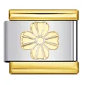 Primer plano detallado de abalorio italiano de flor dorada para pulseras de acero inox - Patrón de Flor (ICJ1445) / 3 Piezas/Paquete