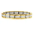 Gros plan d'un bracelet modulaire italien bicolore or et argent en acier inoxydable. - 7mm Bracelet Complet / Bicolore (Or & Argent)