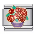 Detailed macro view of colorful enamel rose bouquet charm for DIY Italian modular bracelet link - Rose Floral Pattern (ICJ103-1)