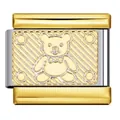 Vista detallada de un abalorio de osito para pulsera modular italiana en oro y plata - Patrón de Oso de Peluche (ICJ1446) / 3 Piezas/Paquete