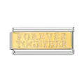 Macro detail view of titanium steel Italian charm link with Forever Together engraving - FOREVER TOGETHER (ICJ054)