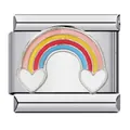 Detail of Italian charm link featuring a colorful enamel rainbow and white hearts - Rainbow Heart Pattern (ICJ235)