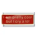 Stainless steel Italian modular charm with red enamel and I am pretty cool funny quote - I am pretty cool but I cry a lot (ICJ698-1)