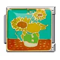 Macro view of sunflower enamel Italian charm in stainless steel for DIY bracelets. - Sunflower Masterpiece Pattern (ICJ272)