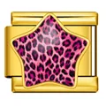 Gouden roestvrijstalen Italiaanse modulaire bedel met een roze luipaardprint ster - Gouden Basis Roze Luipaard Ster (WJAA0007-2)