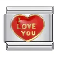 Italienisches Modul-Charm aus Edelstahl mit rotem Emaille-Herz und I LOVE YOU Text - I LOVE YOU Relief Herz Stil (ICJ073-1)