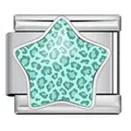 Italiaanse bedelschakel van staal met turquoise luipaardprint ster voor armband - Zilveren Basis Muntgroene Luipaard Ster (WJAA0010-1)