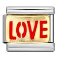 Stainless steel Italian charm link featuring red LOVE text on a gold background - LOVE Red (ICJ189-1)