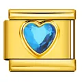 Vergulde Italiaanse bedelschakel met een hartvormige blauwe zirkonia edelsteen - Goud (Lichtblauw Hart)
