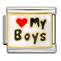 Custom stainless steel Italian modular bracelet charm with 'MY Boys' heart design - My Boys (ICJ991-1)