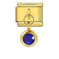 Maglia per bracciale italiano modulare dorata con ciondolo portafortuna blu reale - Pietra Natales Blu Scuro (ICG119) / Oro