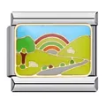 Italian modular charm link with colorful enamel rainbow and landscape design - Rainbow Landscape Pattern (ICJ755)