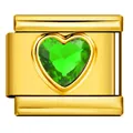 Gouden Italiaanse bedel met een groene hartvormige edelsteen voor DIY-sieraden - Goud (Groen Hart)