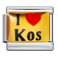 Premium stainless steel Italian modular charm featuring a gold 'I Love Kos' heart design - I Kos (ICJ1472)