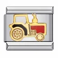 Stainless steel Italian charm link with gold-plated tractor design for DIY bracelet. - Tractor Shape (ICJ470)