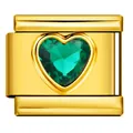 Maglia per bracciale modulare italiano dorata con cristallo verde a forma di cuore - Stile Gemma Verde a Cuore (ICY726-2)
