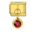 Charm per bracciale modulare italiano in oro con pendente tondo con pietra portafortuna rossa - Pietra Natales Rossa (ICG119-5) / Oro