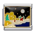 Enameled stainless steel Italian charm link featuring a scenic night landscape and moon - Night Scene Landscape Pattern (ICJ316)