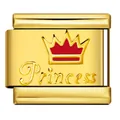 Gold-plated Italian modular charm with red enamel crown and Princess script text - Gold Red Crown Style(ICY929)