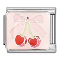 Close-up of pink modular charm link featuring a cute bow and cherry design - Pink Bow Cherry Style (ICJ1379)
