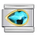Dettaglio di un charm italiano in acciaio con zircone blu a forma di goccia - Strass a Goccia d'Acqua Blu (ICJ1500-3)