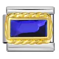 Dettaglio di charm modulare italiano con zircone blu e bordo dorato in acciaio - Strass Rettangolare Blu (ICJ1499-4)