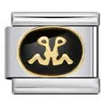 Macro detail of Italian charm link with gold zodiac sign on black enamel background - Gemini (ICJ470-1)