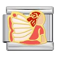 Détail d'un lien de breloque italienne avec un motif de papillon en émail rouge et rose. - Style Papillon Rouge Beige (ICJ2243)