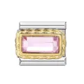 Maglia per bracciale componibile italiano in acciaio con zircone rosa e oro Link - Strass Rettangolare Rosa (ICJ051)