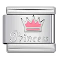 Stainless steel pink crown charm link with Princess engraving for DIY bracelet - Pink Crown Style(ICY921)