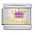 Purple enamel crown with Princess gold script Italian charm link for modular bracelets - Purple Crown Style(ICY925)