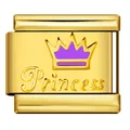 Gold-plated Italian charm with purple crown and Princess text for modular bracelets. - Gold Purple Crown Style(ICY926)