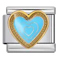 Charm modulare italiano a cuore in smalto blu in acciaio inossidabile - Cuore in Smalto Blu Chiaro (ICJ1464)