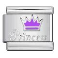 High-quality stainless steel Italian charm link with purple crown and Princess engraving - Silver Purple Crown Style(ICY927)
