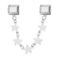 Détail d'un maillon de bracelet italien en acier inoxydable avec cinq pendentifs étoiles - 6cm de Longueur / Argent (ICG511-4)