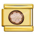 Charm modular italiano bañado en oro con un diseño estilizado de flores rosas. - Patrón de Mangostán / Dorado