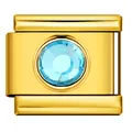 Maglia charm componibile italiana oro con cristallo azzurro per bracciali - Stile Gemma Blu Cielo Tonda (ICY682-2)