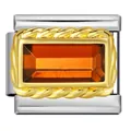 Charm modulare italiano con zircone rettangolare arancione e cornice in corda d'oro - Strass Rettangolare Arancione (ICJ1499-3)