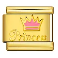 Gold Italian charm link with pink crown and Princess engraving for DIY bracelets - Gold Pink Crown Style(ICY931)