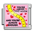 Pink stainless steel Italian charm link with inspirational quote and red hearts - Silver Heart Tape Measure Pattern (ICP-JFAA0034-1) / Pack of 5