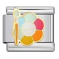 Detail shot of a stainless steel Italian charm link featuring a colorful painter's palette - Cartoon Swimming Ring (1094)