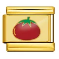 Eslabón de charm italiano dorado con un diseño de tomate rojo brillante para pulseras DIY - Patrón de Tomate Rojo (ICP-JC106-6G) / Dorado