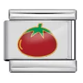Eslabón de charm italiano de acero con diseño de tomate para joyas DIY y pulseras - Patrón de Tomate Rojo (ICP-JC106-6S) / Plateado