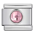 Vista dettagliata della maglia per bracciale italiano in acciaio con cristallo rosa. - Stile Pietra Rosa Chiaro Ottobre (Y1274)