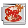 Primer plano de un charm italiano navideño con taza de cacao roja y hombre de jengibre. - Taza de Navidad (ICJ738-1)