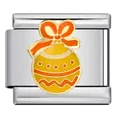 Primer plano de un dije italiano de acero con una bola de Navidad en esmalte amarillo. - Bola de Navidad (ICJ740-1)