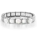 Pulsera de dijes italiana en acero inoxidable con flores blancas irisadas y perlas - Flor Blanca Base de Plata (ICH092-6)